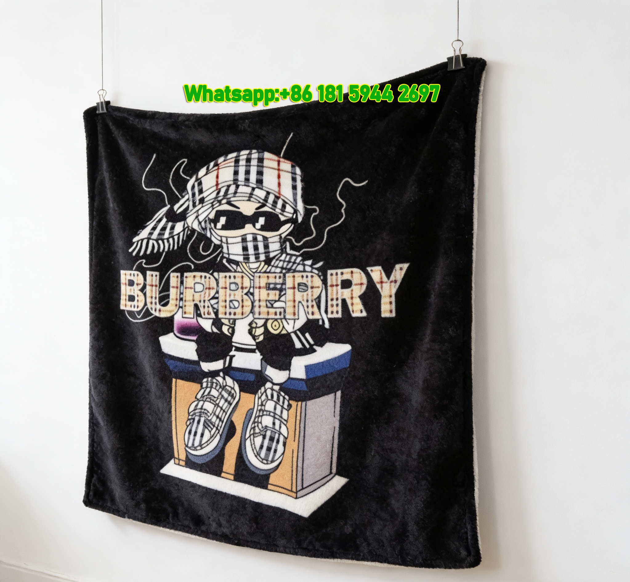 Burberry Check Streetwear Cartoon Flannel Throw Blanket B124